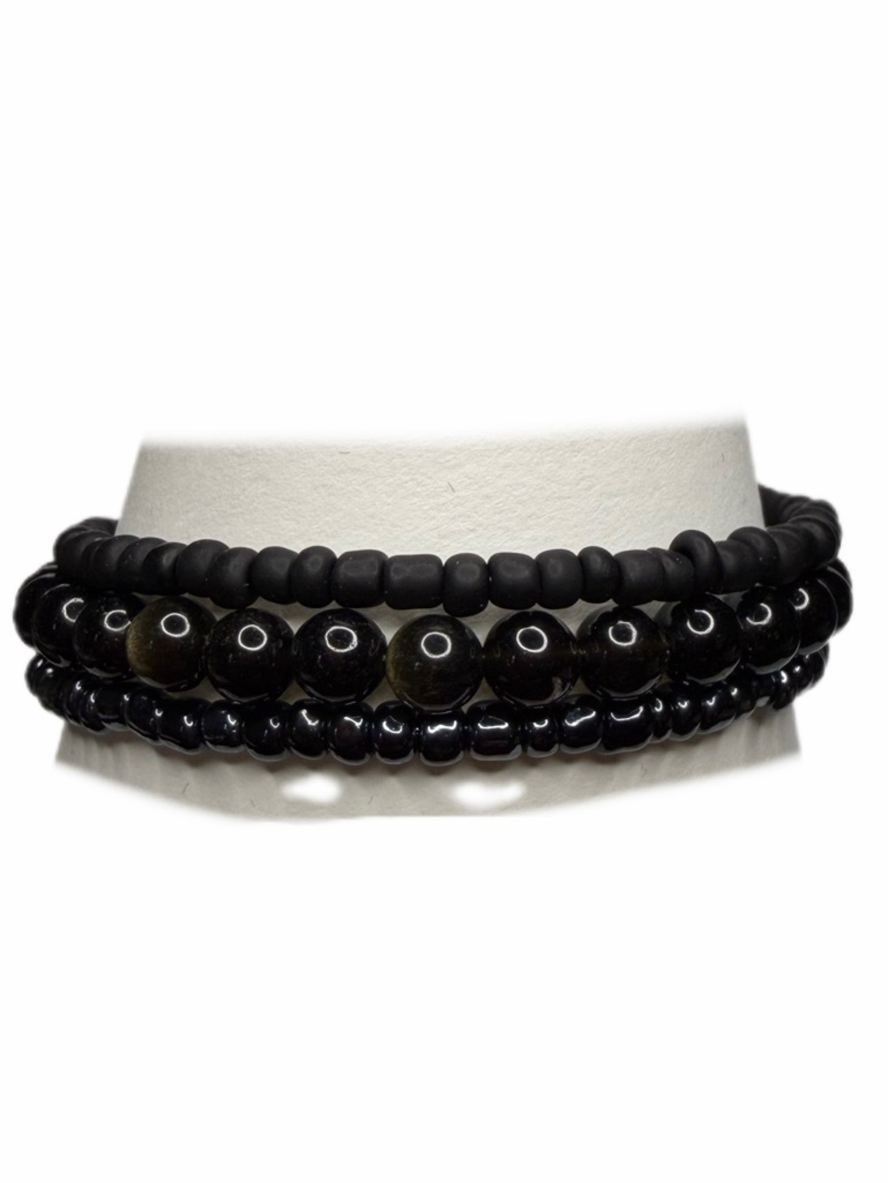 Silver Sheen obsidian bracelet memory wire handmade